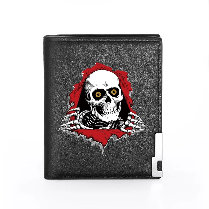 High Quality Fire Skull Cover Men Women Leather Wallet Billfold Slim Credit Card/ID Holders Inserts Male Short Purses 