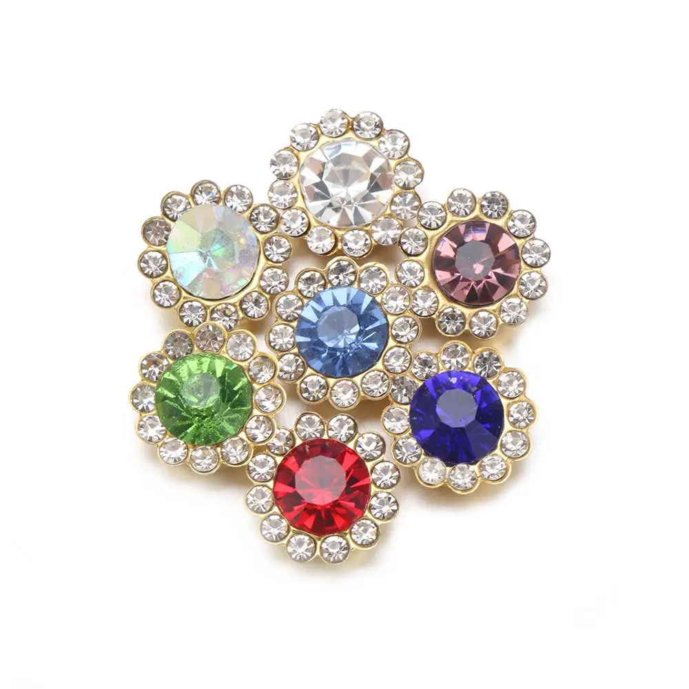 Glass Rhinestone Flower Buttons for Sewing Clothing Decoration