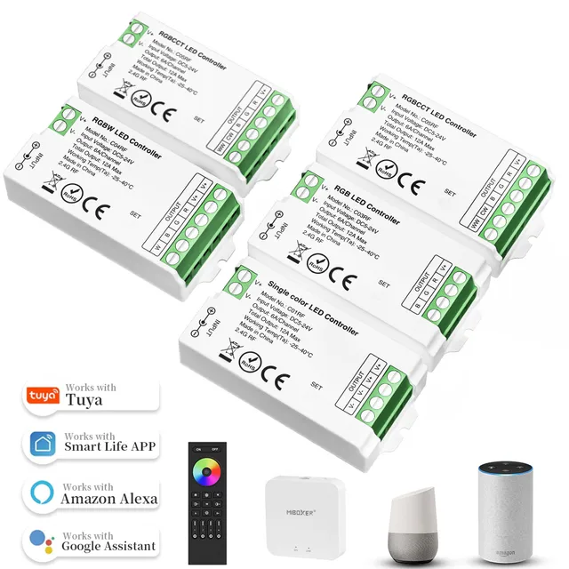 2.4GHz Tuya สมาร์ท LED Strip Light Controller สําหรับ 2Pin DIM 3Pin CCT 4Pin RGB 5Pin RGBWW RGBCW 6Pin RGBCCT String เทป 5-24V 1