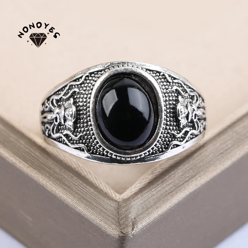 Nonoyes Fashion Anello Teschio Nero Da Uomo Gioielli Vintage Punk Gothic Pirate Oval Black Stone Rings For Men Party Hip Hop Ring