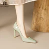 RAINBOW 33-40 Handmade Genuine Leather Shoes Trend Luxury Women Pumps Pointed square Toe High Heels Party Elegant Ladies Office 3