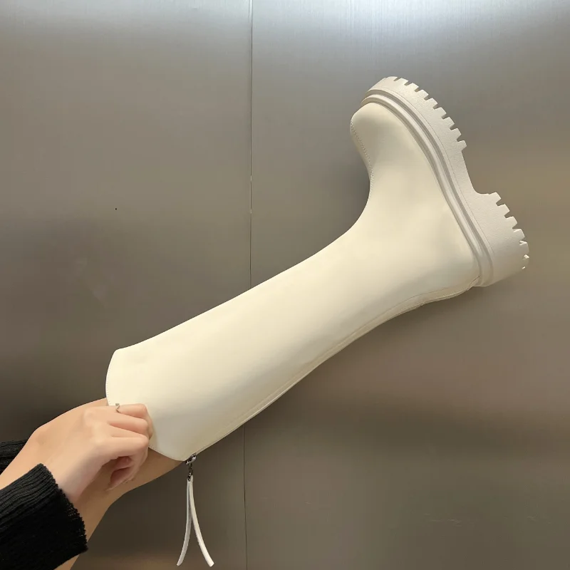 Winter Women's Outdoor Shoes Riding Boots Knee High Matte Natural Leather Cowhide Fashion Street Style Botas Mujer Women Boots