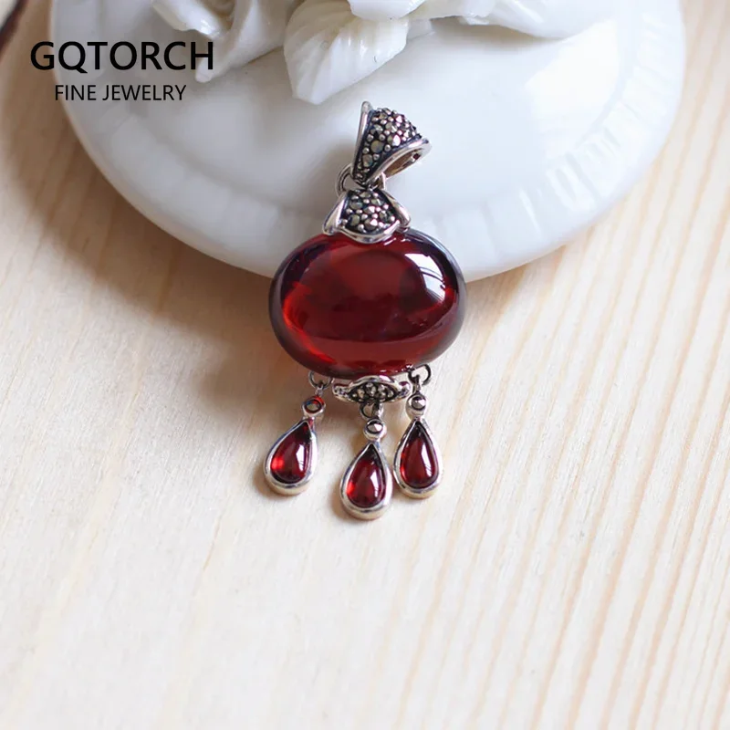Real Pure 925 Silver Pendant For Women With Natural Garnet Stones Water Drop Vintage Crystal Pendant Bisuteria pendant necklace,silver necklace,silver pendant