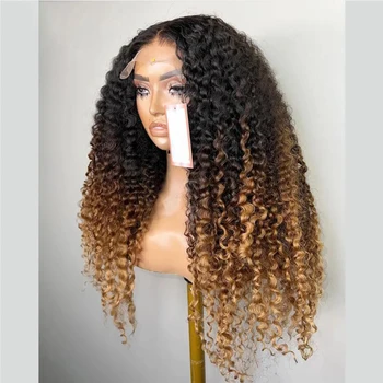 Soft 26” Long Ombre Blonde Brown Curly 180Density Lace Front Wig For Black Women Babyhair Heat Resistant Preplucked Glueless - Image 3