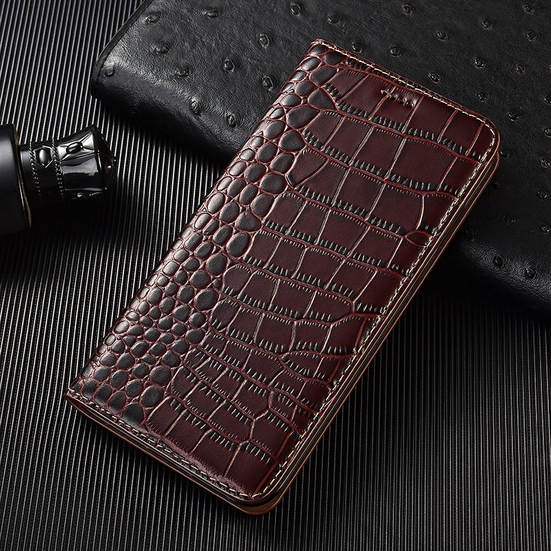 

Crocodile Genuine Leather Case For Tecno Camon 12 15 16 16S 17 17P 18 18T 18i 18P 19 Air Premie Neo Flip Phone Wallet Cover