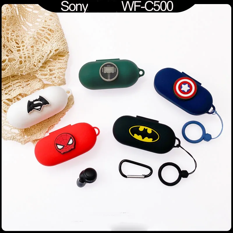 

Earphone Case for Sony WF-C500 Bluetooth Headset Cover for Sony WF-C700N DIY Marvel Batman Cartoon Soft Shell with keyring