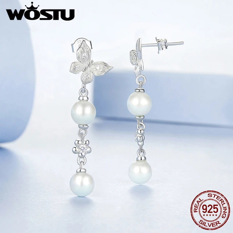 925 Sterling Silver Pearl Butterfly Stud Earrings Quality Shell Pearl Earring For Women Fine Jewelry Party Date Daily Gift