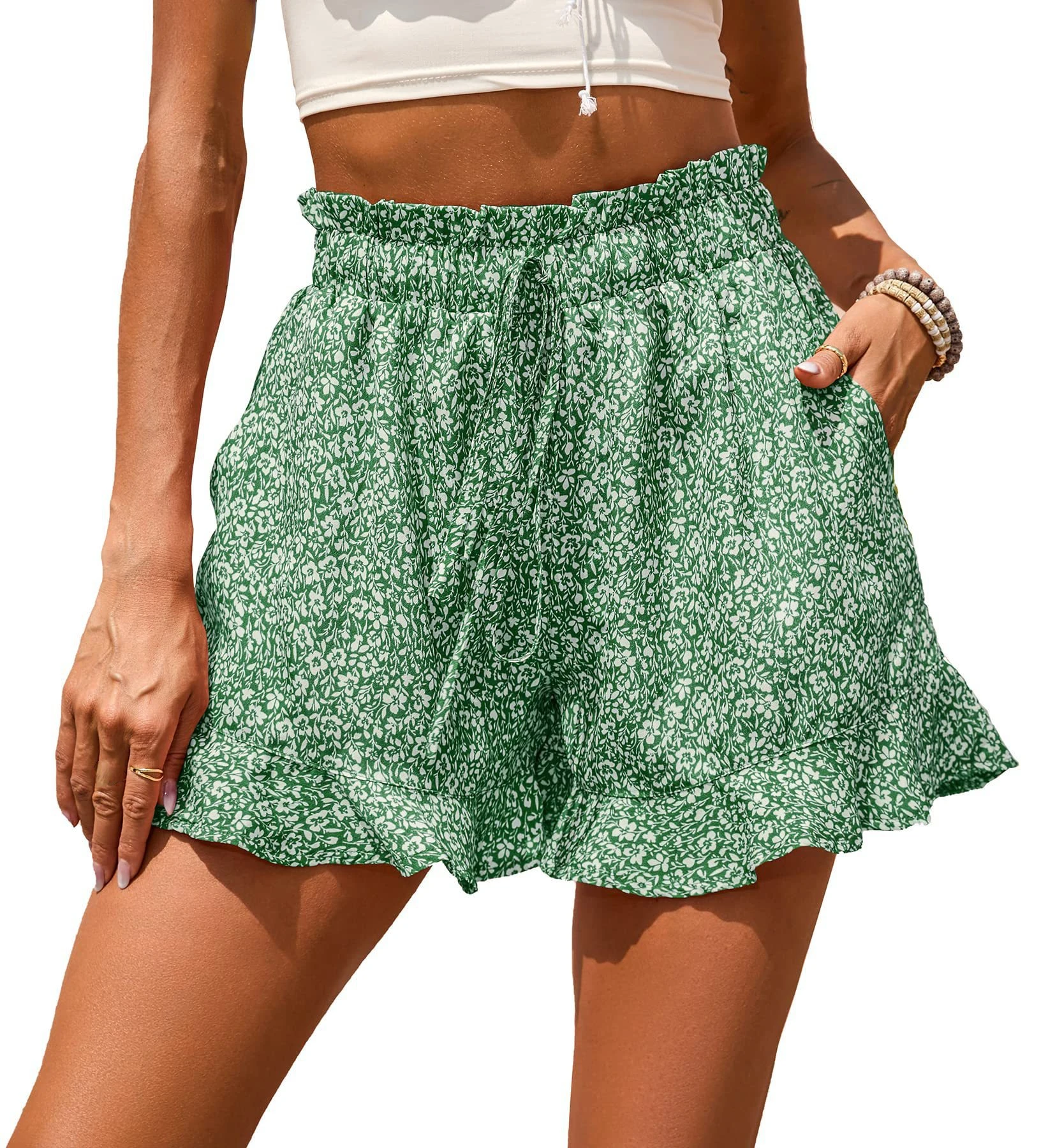 2022 Summer Women Shorts Stretchy Floral Printing Girls Shorts Pants Outdoor Casual Female Shorts Pants
