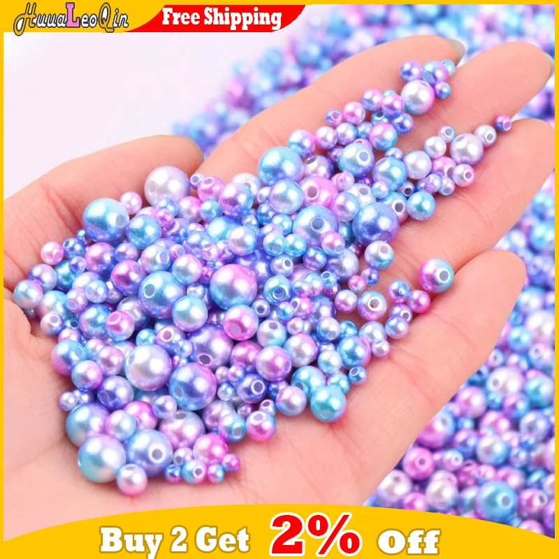 Imitation pearl beads abs beads 3-8mm ABS Gradient Mermaid Imitation Pearls Round Beads with Hole For Needlework Jewelry Making DIY Handmade Bracelets Sewing