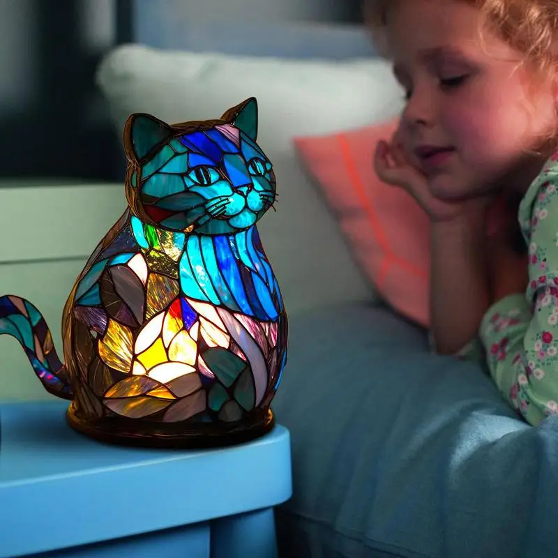 

Animal Series Desk Lamp Decorative Night Stand Light Lamp Colorful Vintage Stained Glass Elephant Owl Cat Style Table Lamp Decor