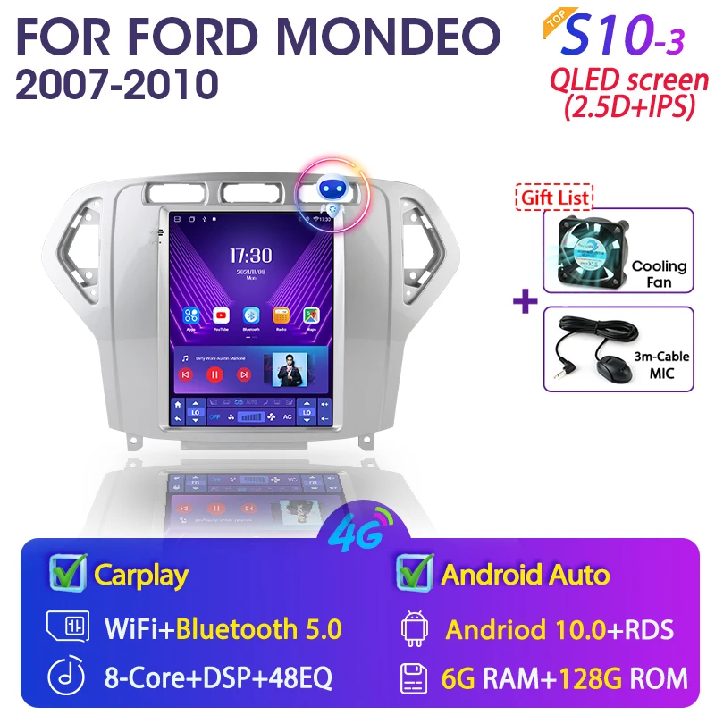 Srnubi Android 11.0 Car Radio for Ford Mondeo mk4 Galaxy A/C 2007-2010 Multimedia Video 2Din 4G WIFI GPS Carplay Navigation car with movie player Car Multimedia Players