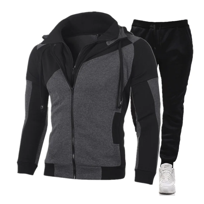 New Hoodie Set Fashion Double Zipper Hoodie Mens Tracksuit Sports Wear Pullover Sweatershirt Suits/Sets Hoodies+Pants