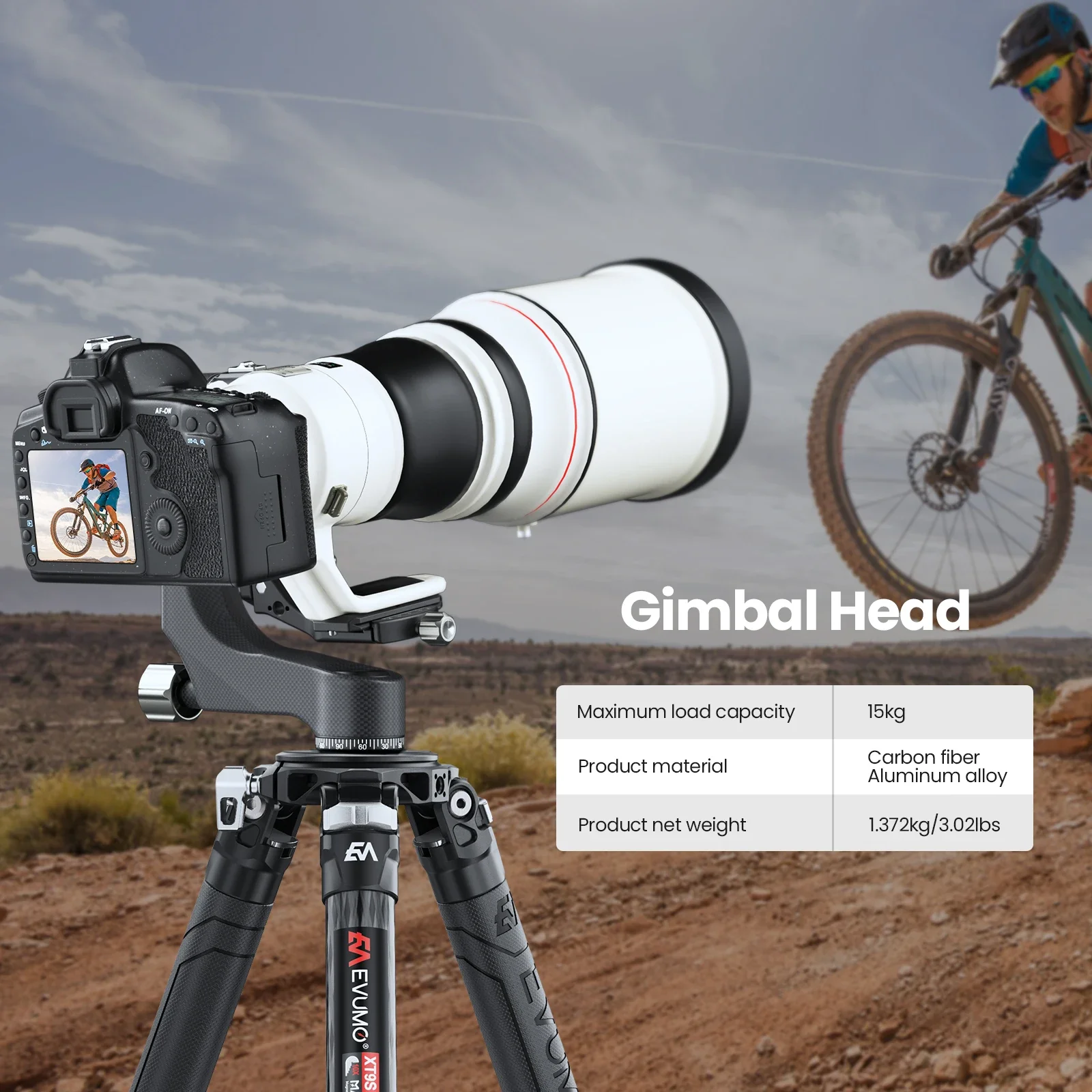 EVUMO P8 Professional Gimbal Head Video Tripod Monopod Head Max Load 15kg 720&deg; Panoramic Rotation for Heavy Long Lens QR Plate