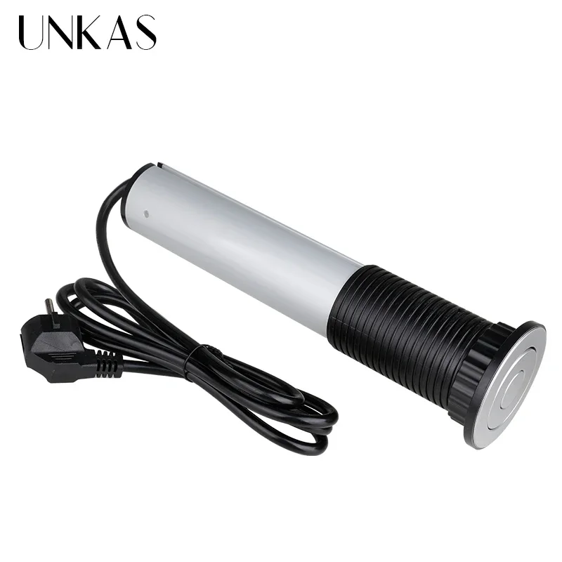 Sleek Retractable Dual USB & Power Socket for Kitchen and Desktop - Silver & Black