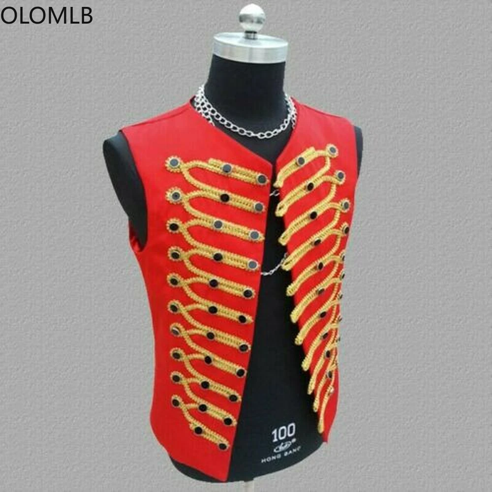 Mens British Hussar Sleeveless Jacket Rock Band Vest Waistcoat Top