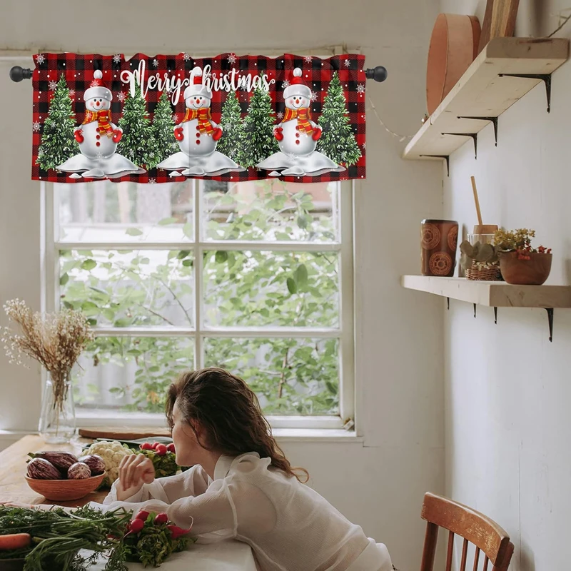 Christmas Window Curtain Christmas Valance Decoration Bedroom Living Room Xmas Short Drapes Halfcurtain Decoration New Year Gift 6