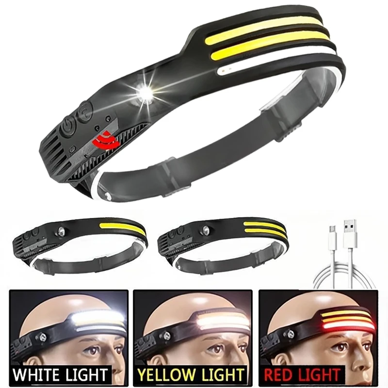 

USB Rechargeable LED Sensor Headlamp XPE+COB Headlight Led Head for Fishing Lantern Torch Camping Search Light Head Flashlight