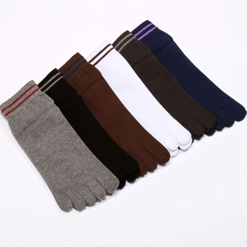 5 Pairs Solid Black White Striped Separate Toe Ankle Socks Men's Short Tube Cotton Breathable Business Casual Socks Five Fingers