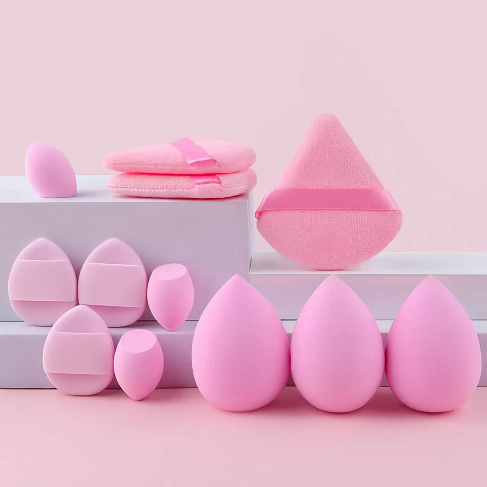 Versatile Multi-Colored Makeup Sponge Collection with Triangle and Mini Puffs