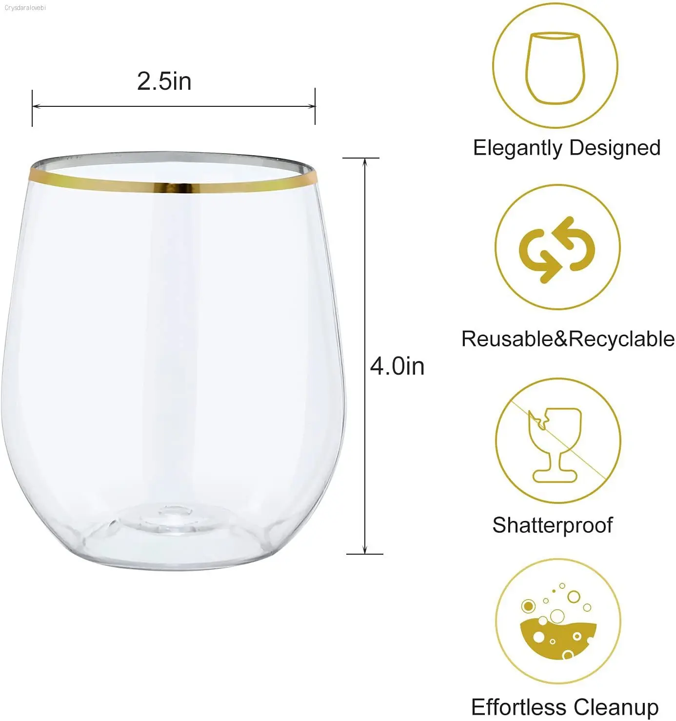 48/24pcs Plastic Stemless Wine Glasses with Gold Rim Disposable 12 Oz Clear Cups Fancy Party Cups for Wedding Reception Cock