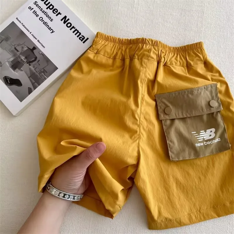 Korean Summer Boys and Girls Comfortable Pure Cotton Contrast Work Clothes Pocket Casual Quick Drying Sports Split Shorts