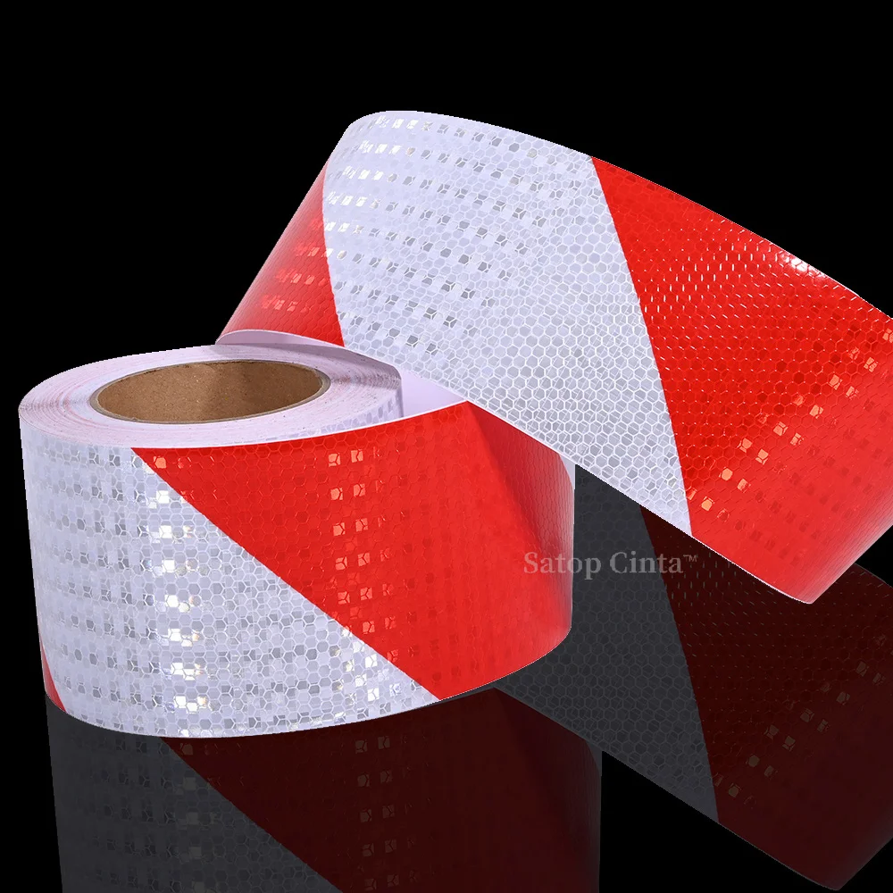 10cm * 5m weiß-rotes Twill-Reflexions band wasserdichte Reflektoren Auffälligkeit Sicherheits aufkleber Klebestreifen für Anhänger PKW LKW