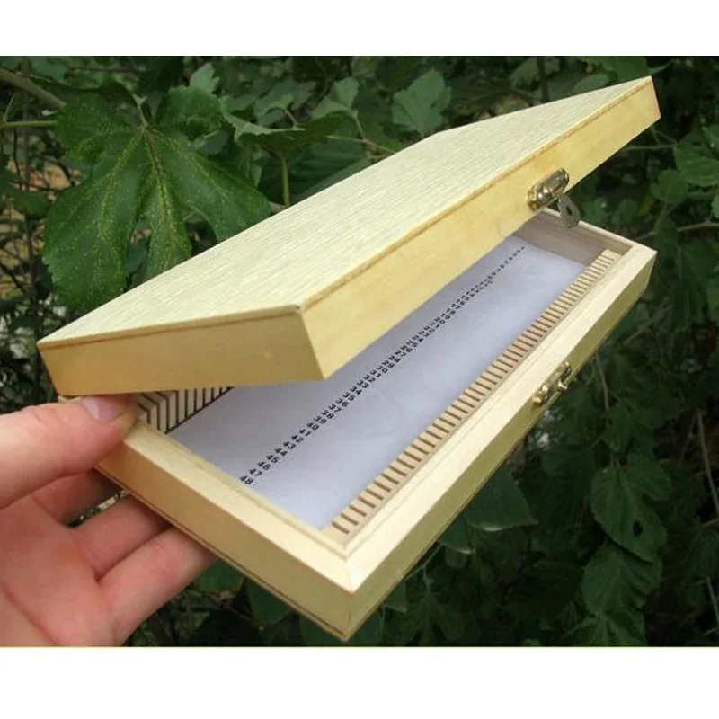 Microscope Slides Wooden Box 50pcs Slice Storage Holder Case