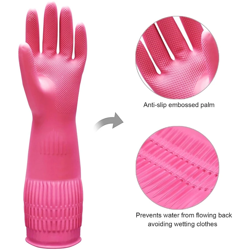 Household Dishwashing Cleaning Gloves Rubber Long Reusable Kitchen Housework Gloves Waterproof Dishes Cars Gardening 2PCS dishwashing gloves cleaning gloves