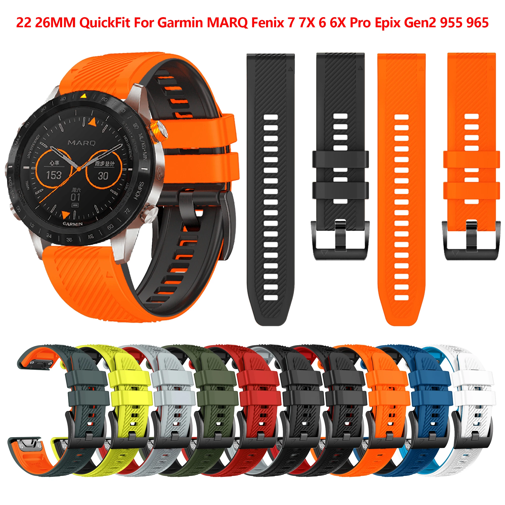 

QuickFit 22mm 26MM Silione Strap For Garmin Fenix 7X Pro 7 6 6X 5X 5 Plus D2 3HR 945 965 Smartwatch band Garmin MARQ Epix Gen2