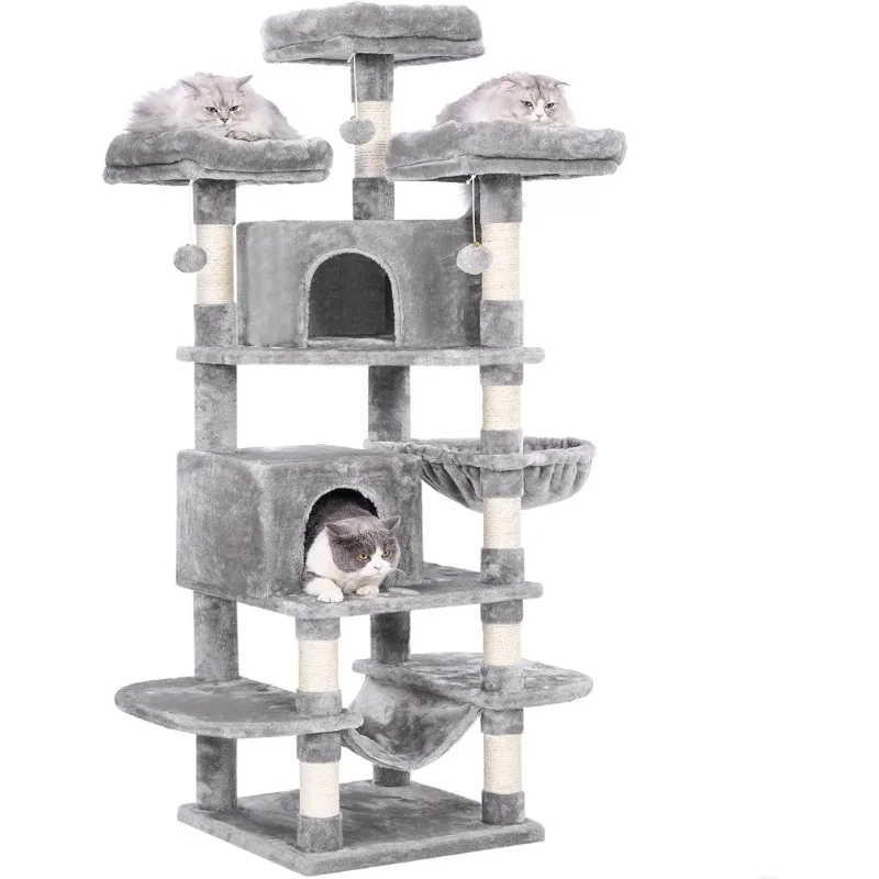 

Cat Tower Multi-Level Cat Condo House with Sisal Scratching Post,Plush Top Perches, Hammock,Cat Condo Play House Cat Furniture