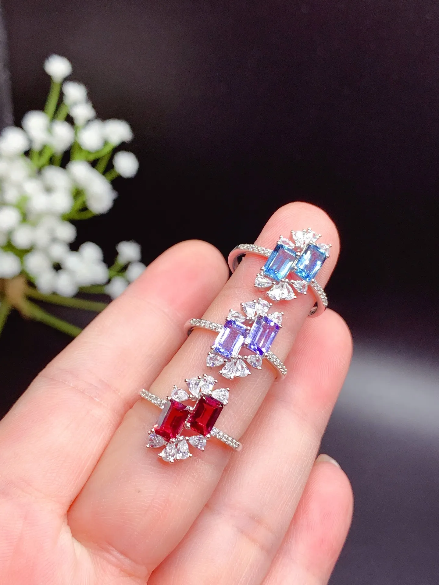 925 Silver Seiko Set Double Grain 4X6Mm Square Tanzanite London Blue Magnesium Aluminium Garnet Ring Girls Holiday Gift Ring