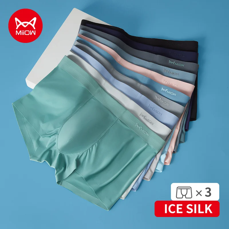 MiiOW 3pcs 120D Ice Silk Men Underwear Thin Sexy Boxer Shorts 3A Graphene Antibacterial Men's Panties Seamless Male Underpants summer men s ice silk mesh underwear solid sexy breathable antibacterial boxer shorts 10xl oversized flat corner undepants