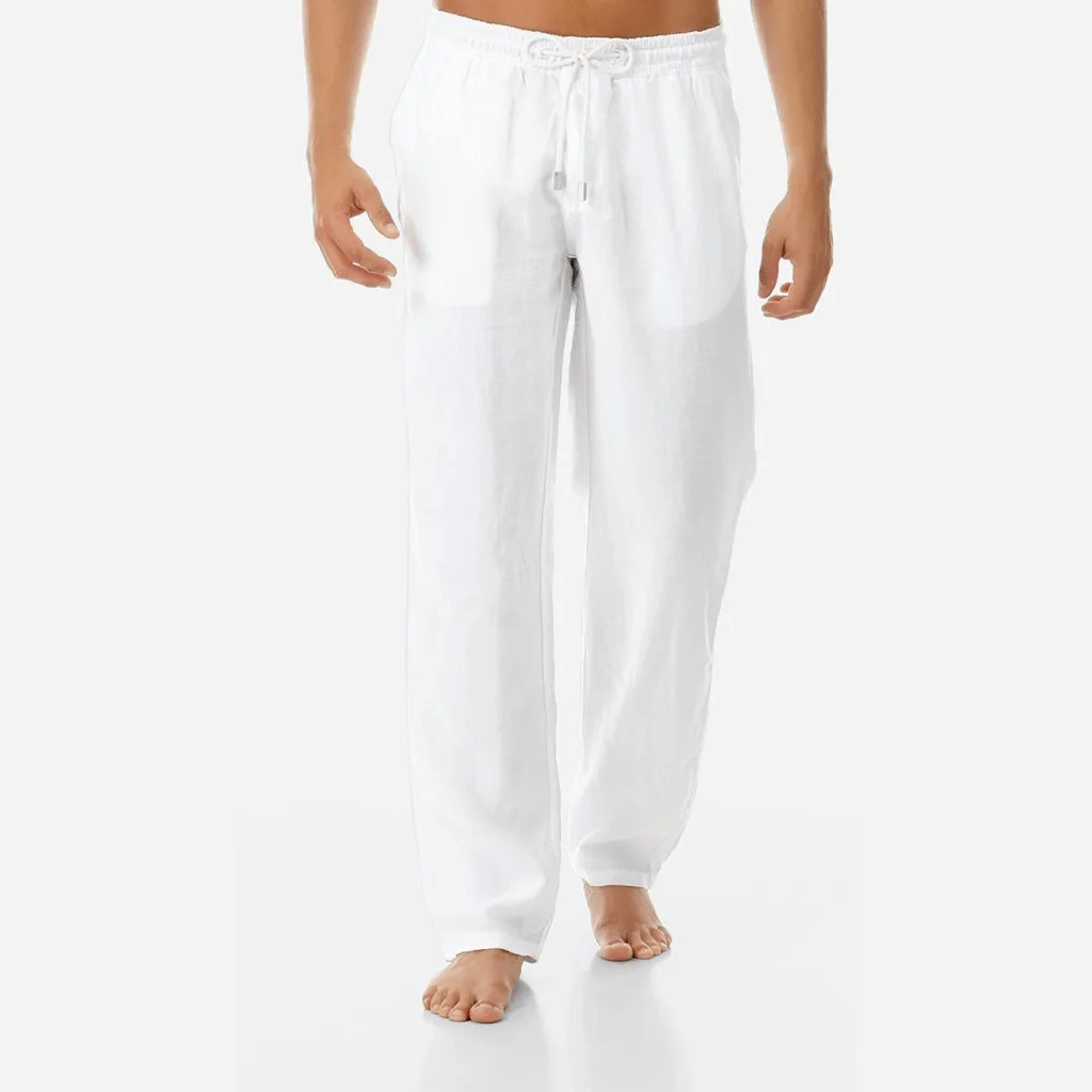 

Fashion Men's Solid Color Full Length Casual Pants Breathable Loose Drawstring Elastic Waist Trousers Long Sports Yoga Pants