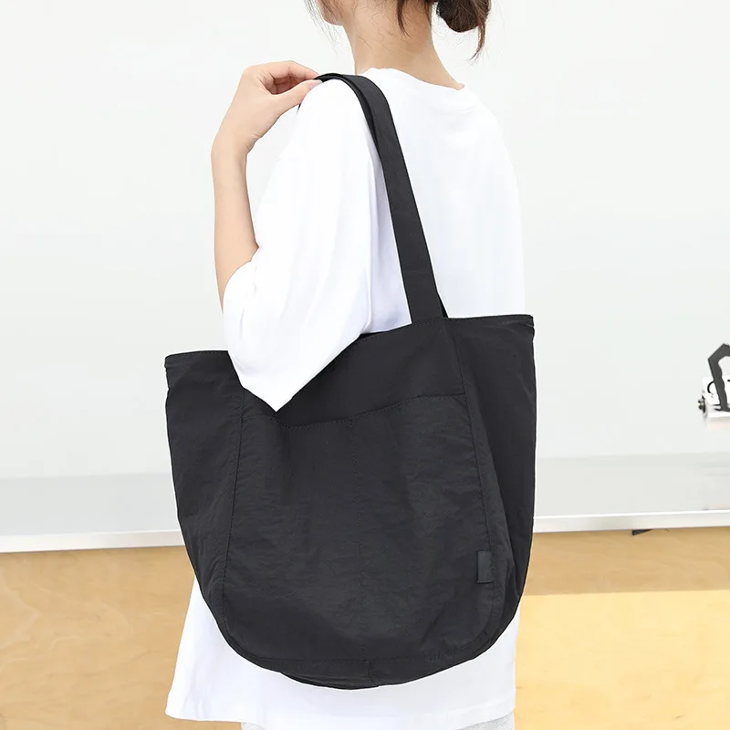 Casual Tote Bag Nylon Soft Handbag Large Capacity Storage Bag 2023 New Trend Simple Solid Color Student Shoulder Bag All-match