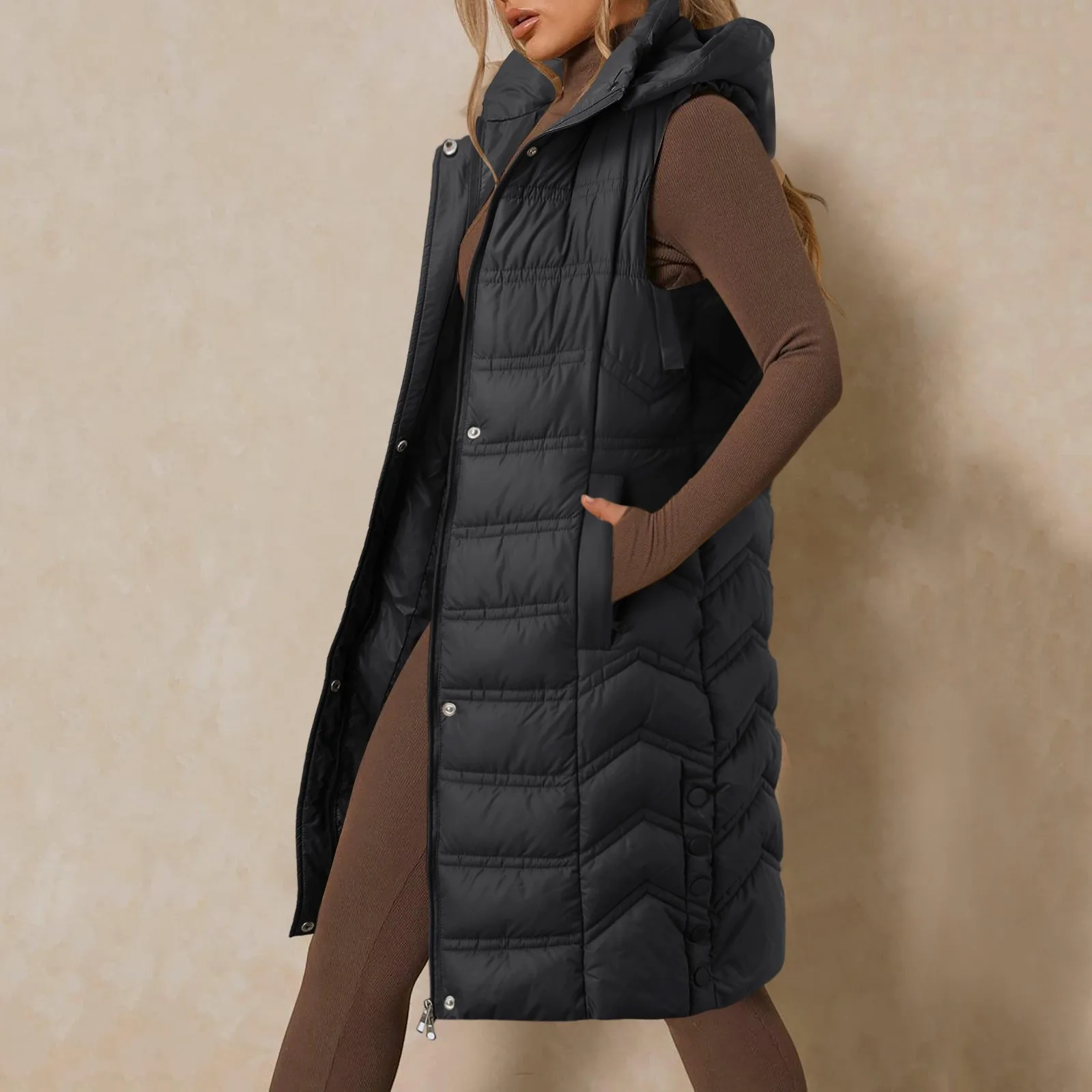

Толстые теплые куртки, Женская длинная куртка, жилет с капюшоном без рукавов, Женский Повседневный мягкий жилет на осень и зиму, пальто