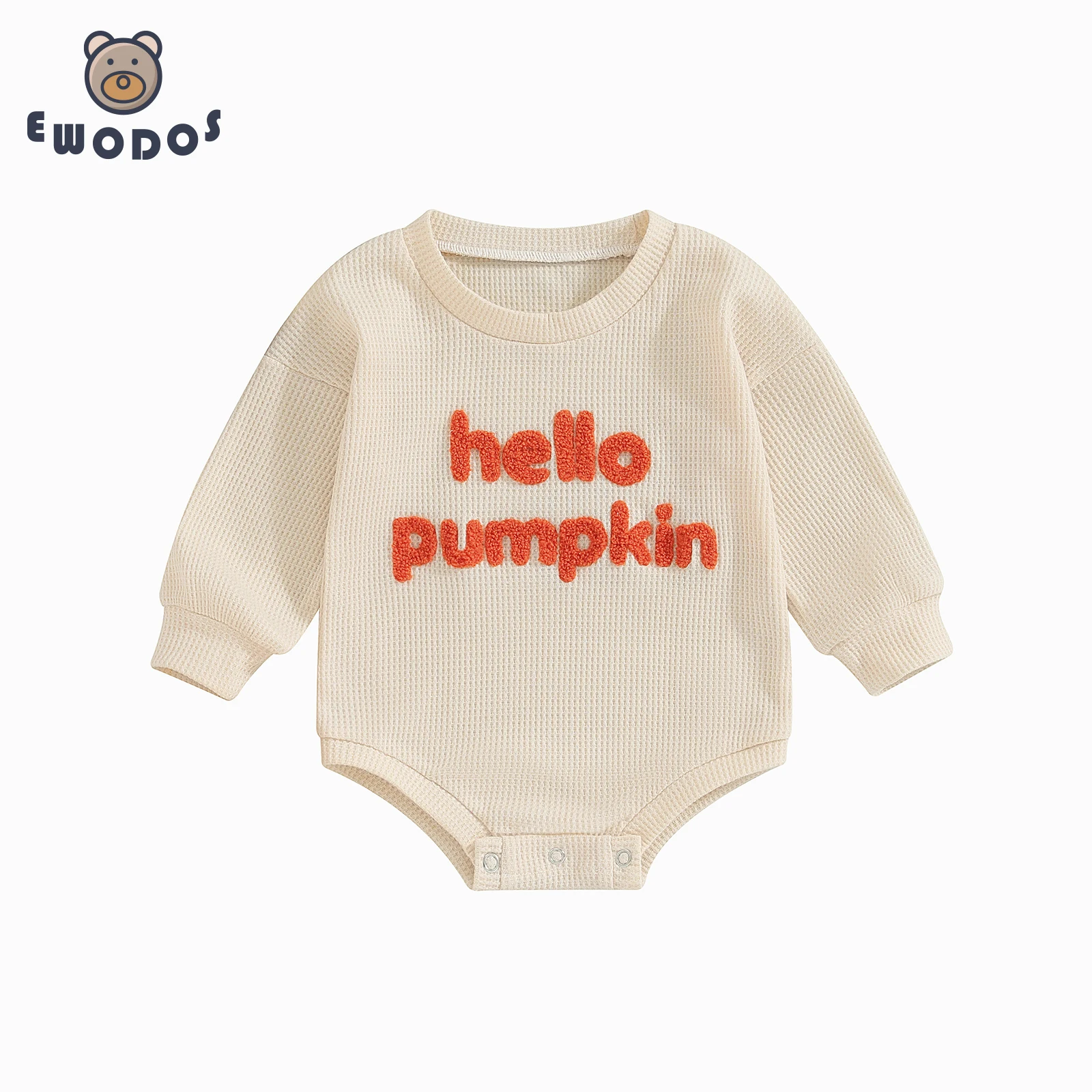 

EWODOS Newborn Baby Boys Girls Halloween Bodysuits Letter Patch Embroidery Long Sleeve Infant Waffle Jumpsuits Baby's Bodysuit