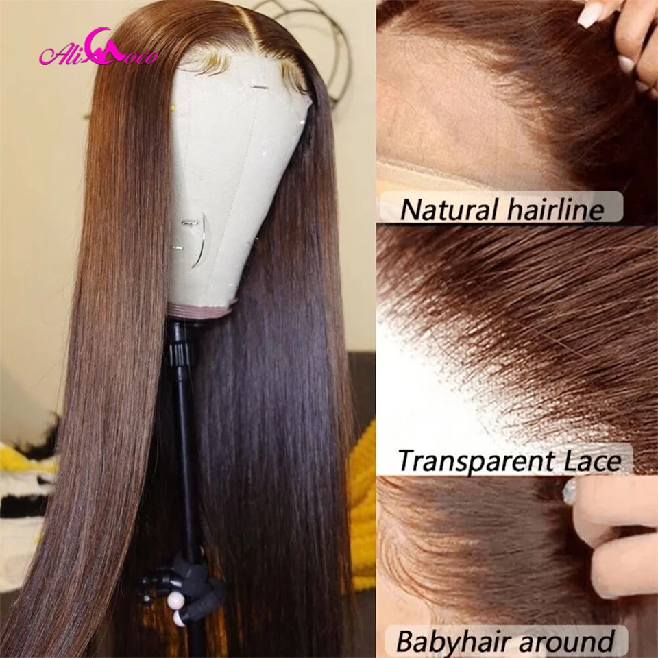 Chocolate Brown Lace Front Human Hair Wigs for Women 13x4/13x6 Lace Frontal Straight Wig Brown Colored 4x4 Closure Remy Wig