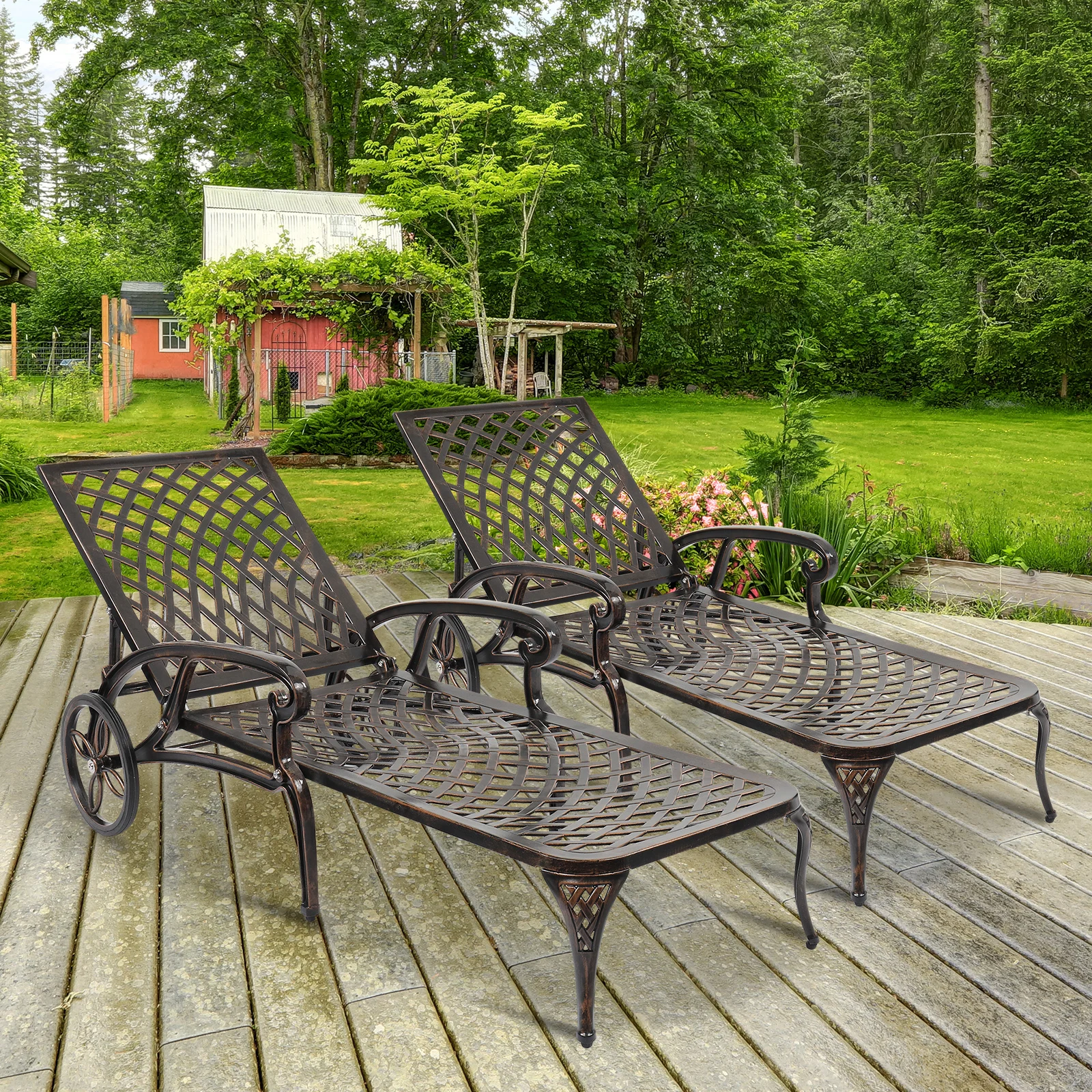 

2pcs 193x65x93cm Backrest Adjustable Courtyard Cast Aluminum Lying Bed Bronze[US-Stock]