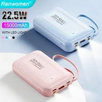 Batterie externe 15000mAh ou 30000mAh avec câble, lumière LED, affichage de la batterie, charge rapide PD 20W-22.5W, batterie externe universelle pour smartphone 1
