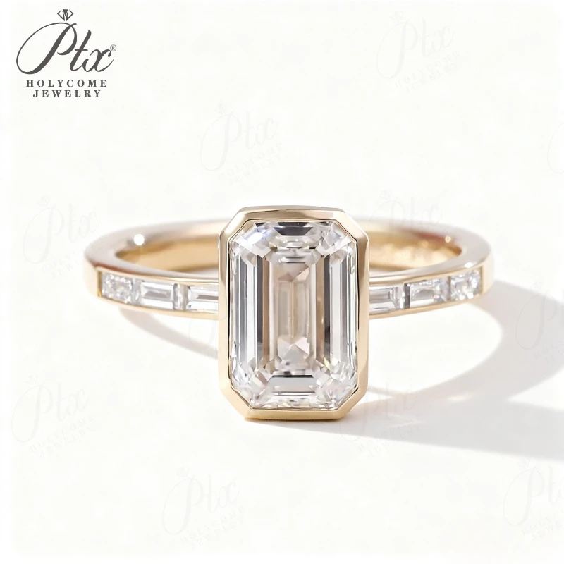 2ct Diamantring, personalisierbar, Smaragdschliff, D-Farbe, VS1-Reinheit, 10K, 14K, 18K, 925er Silber, Verlobungs- und Ehering ​ Schmuck für Damen – Detail 5