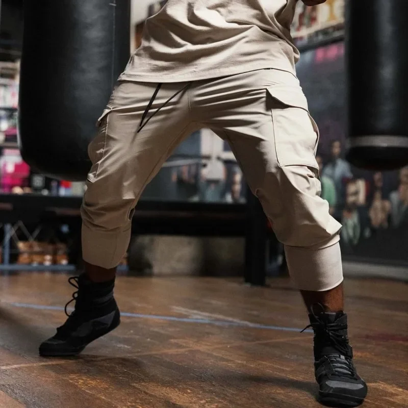 Ice Silk Loose Fit Long Pants Autumn Thin Style Cuffed Sports Trousers Multi Pocket Quick Dry Skateboard Long Pants