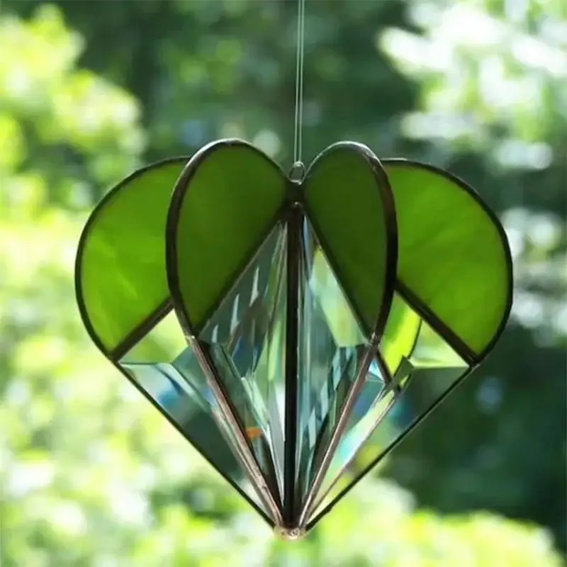Handmade Stained Heart-shaped Sun catcher Fiberglass Heart Valentine's Decor Ornaments For Bedroom Wedding 3D Handcrafted 4