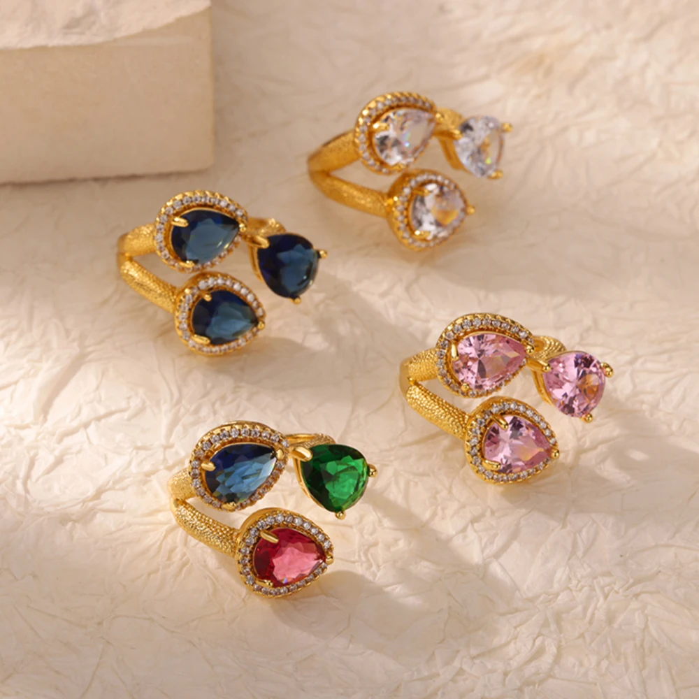 Luxury Gemstone Flower Stainless Steel Rings Zircon Adjustable Ring Women Wedding Anti Fading Jewelry Vacation Accessories Gift wedding rings,womens ring,cubic zircon ring,finger rings,jewelry rings,ring jewelry