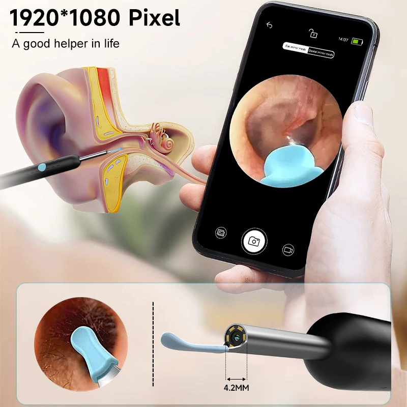 Ear Camera WIFI Visual Ear Sticks HD1080P 4.2MM Mini Otoscope Camera Ear pick Cleaner Wireless Endoscope Health Care Wax Cleaning