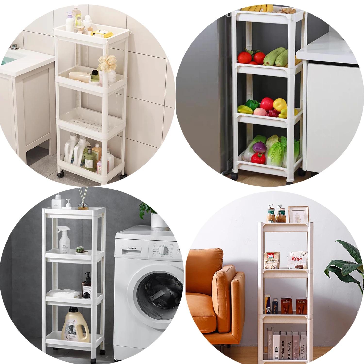 Rolling Storage Cart 3/4 Layers Organizer Mobile Shelving Unit Large Capacity for Kitchen Office Bathroom Laundry Living Room