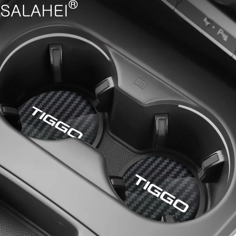 Carbon Fiber Car Coaster Water Cup Slots Non-Slip Pad 2Pc For Chery Tiggo 2 7 8 pro 5 3 T11 5X Amulet Fora QQ IQ Fulwin Arrizo 5