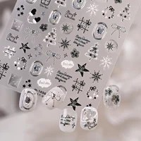 Autocollants pour ongles de Noël en métal 5D, motifs nœuds, flocons de neige, étoiles à cinq branches, cœurs, pour décorations de Noël et de fêtes 3