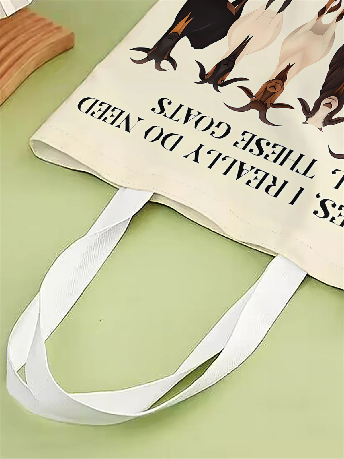 1pc,cartoon goat pattern handbag, reusable fashionable handbag, multifunctional handbag, printed canvas shopping bag