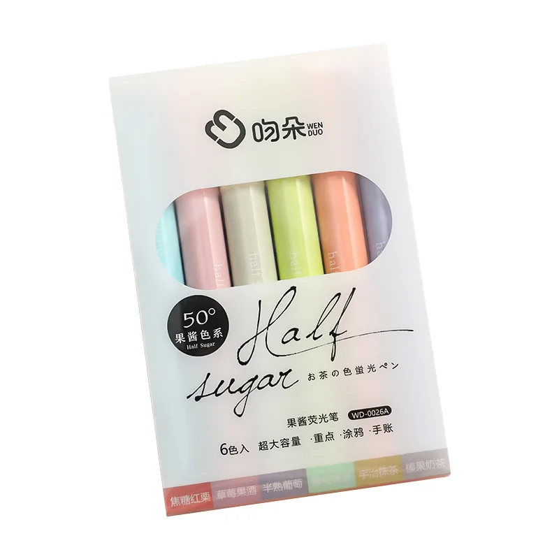6pcs/ Set Colorful Highlighters Markers for Kids School Office Supplies Stationery Draw Writing Marking Pens Yellow Gray Color