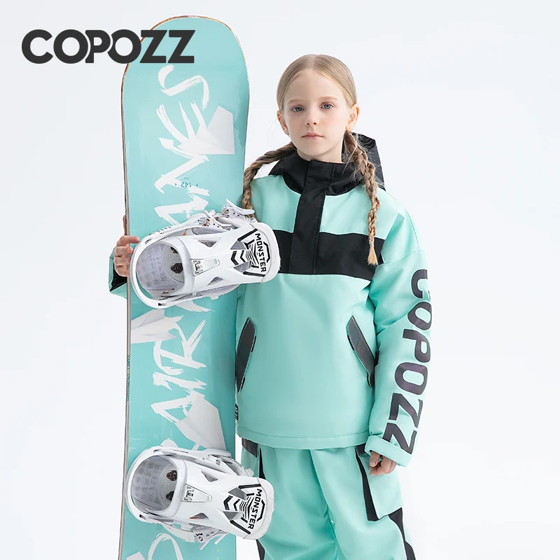 COPOZZ Thicken Winter Ski Suit For Kids Children Waterproof Warm Ski Jacket Ski Pants Windproof Snowboard Hooded Ski Wear Boys